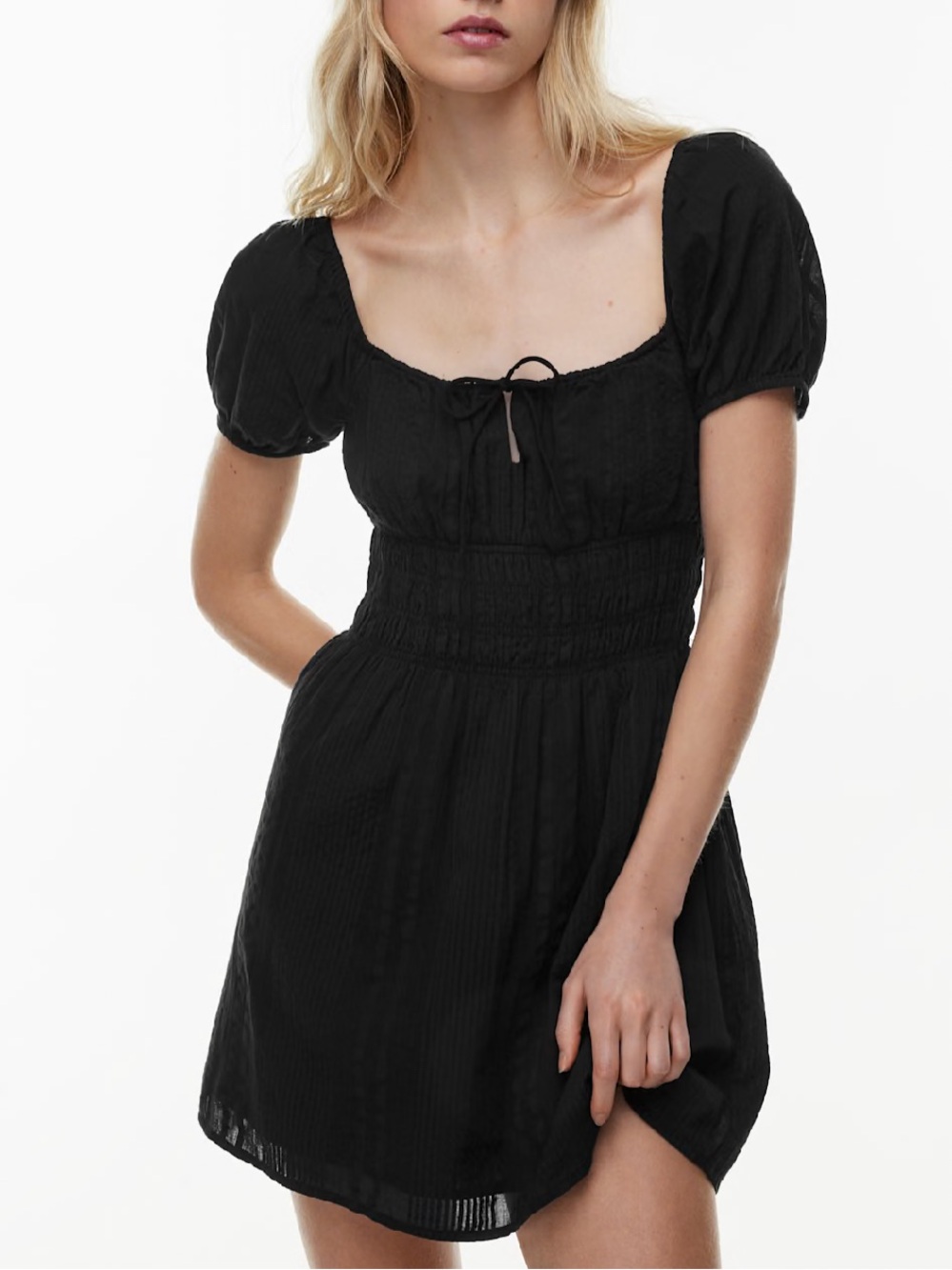 Sunday Best x Aritzia Black Gauze Mini Dress with Puff Sleeves Medium